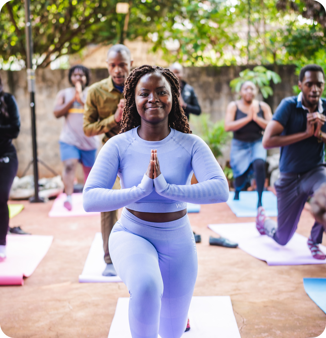 Team yoga session